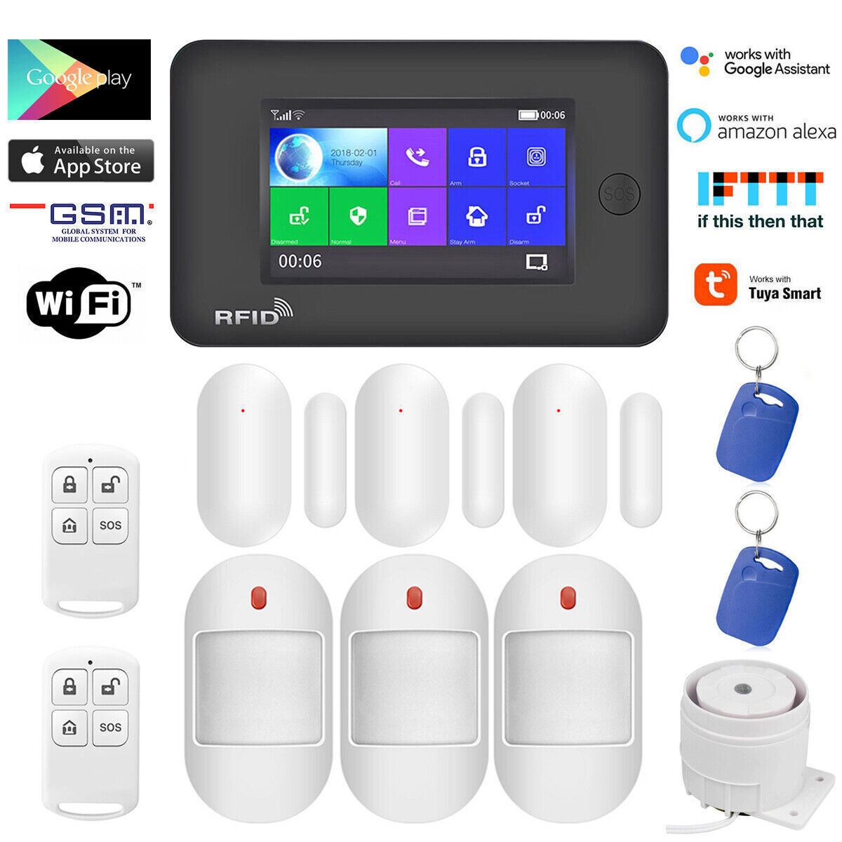 C03 TUYA WiFi GSM Wireless Home Security Alarm System with Touch Keypad and Alexa Integration for Enhanced Burglar Protection