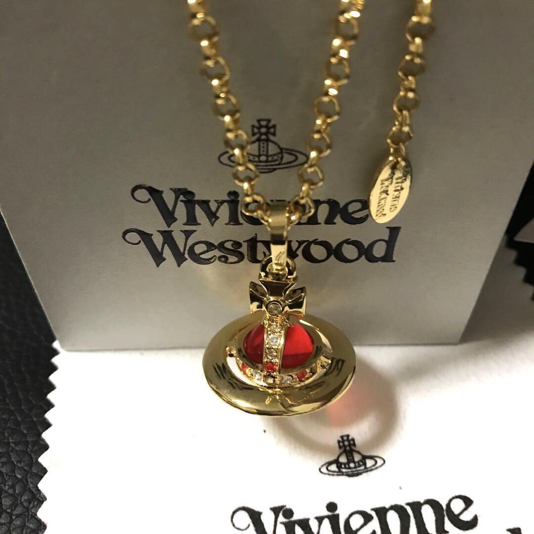 Vivienne Westwood Necklace Tiny Orb Gold Red IN BOX [EJ258 Vivienne Westwood Necklace Tiny Orb Gold Red IN BOX [EJ258