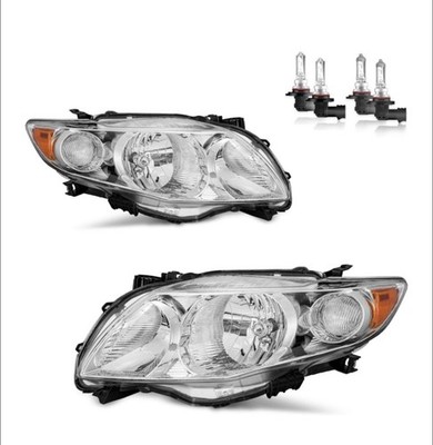 Headlights For 2009-2010 Toyota Corolla Chrome Headlamps with Bulbs Left&Right
