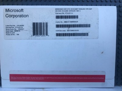 Brand New Microsoft Windows Server Standard 2016 64-bit DVD - P7307113