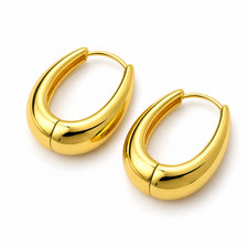 Gold Plated Oval Hoop Dangle Medium Size Earrings Fashion Jewelry For Women Gift