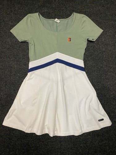 Nike Court Dri-Fit Mini Tennis Dress Olive Green & White Youth Size L (12-14)