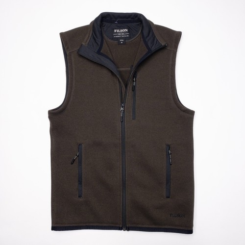 Filson Ridgeway Fleece Vest Men's XS Polartec Full Zip Outdoor Solid Brown