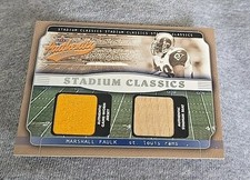 2002 Fleer Stadium Classics Marshall Faulk dual game jersey stadium patch relic 