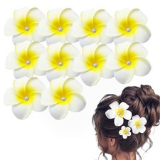 10 Pcs 5cm White Pearl Hawaii Plumeria Flower Clips Hawaiian Hair Barrettes B...