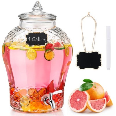 4 Gallon Glass Drink Dispenser for Parties Beverage Glass Water Dispenser wit...