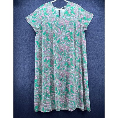 J. Jill Wearever Green Paisley Short Sleeve Midi Dress Pockets Plus Size 4X