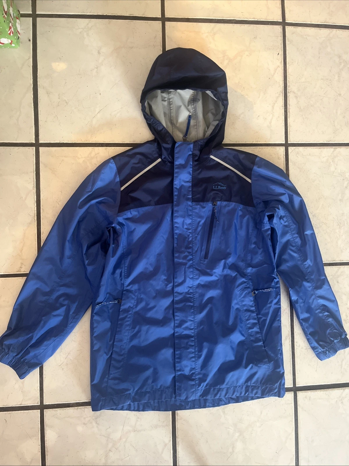 LL Bean Tek 0 Rain Jacket YouthBoy Large 14-16 Blue Trail Kids Outdoor
