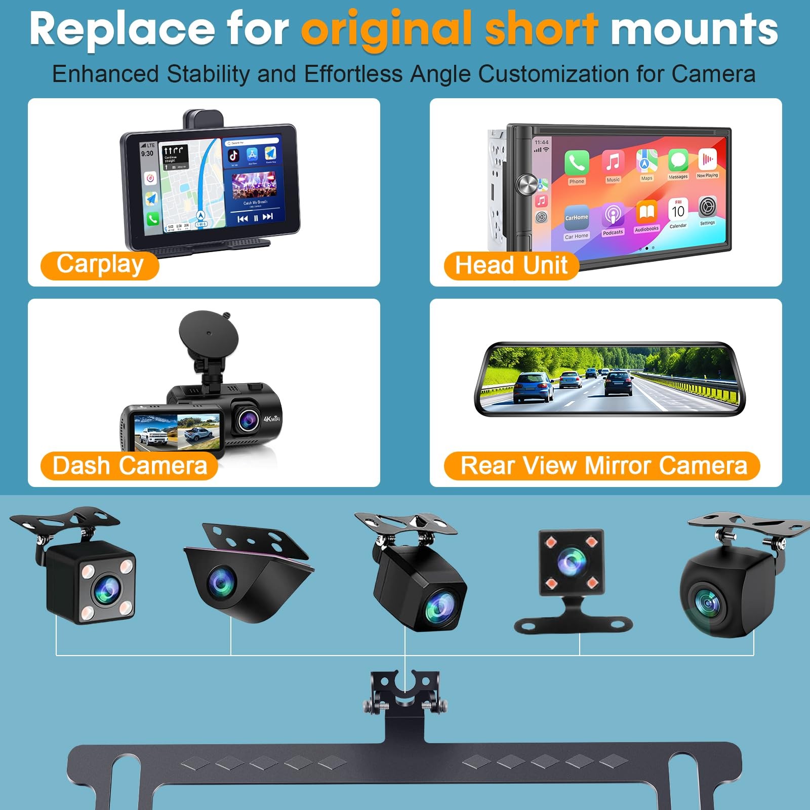 No-Drill Camera License Plate Bracket - Adjustable Mount for Backup Black 