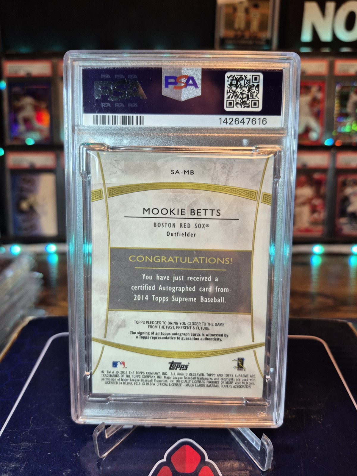 Mookie Betts 2014 Topps Supreme Green /45 Rookie Auto PSA 8 view 2
