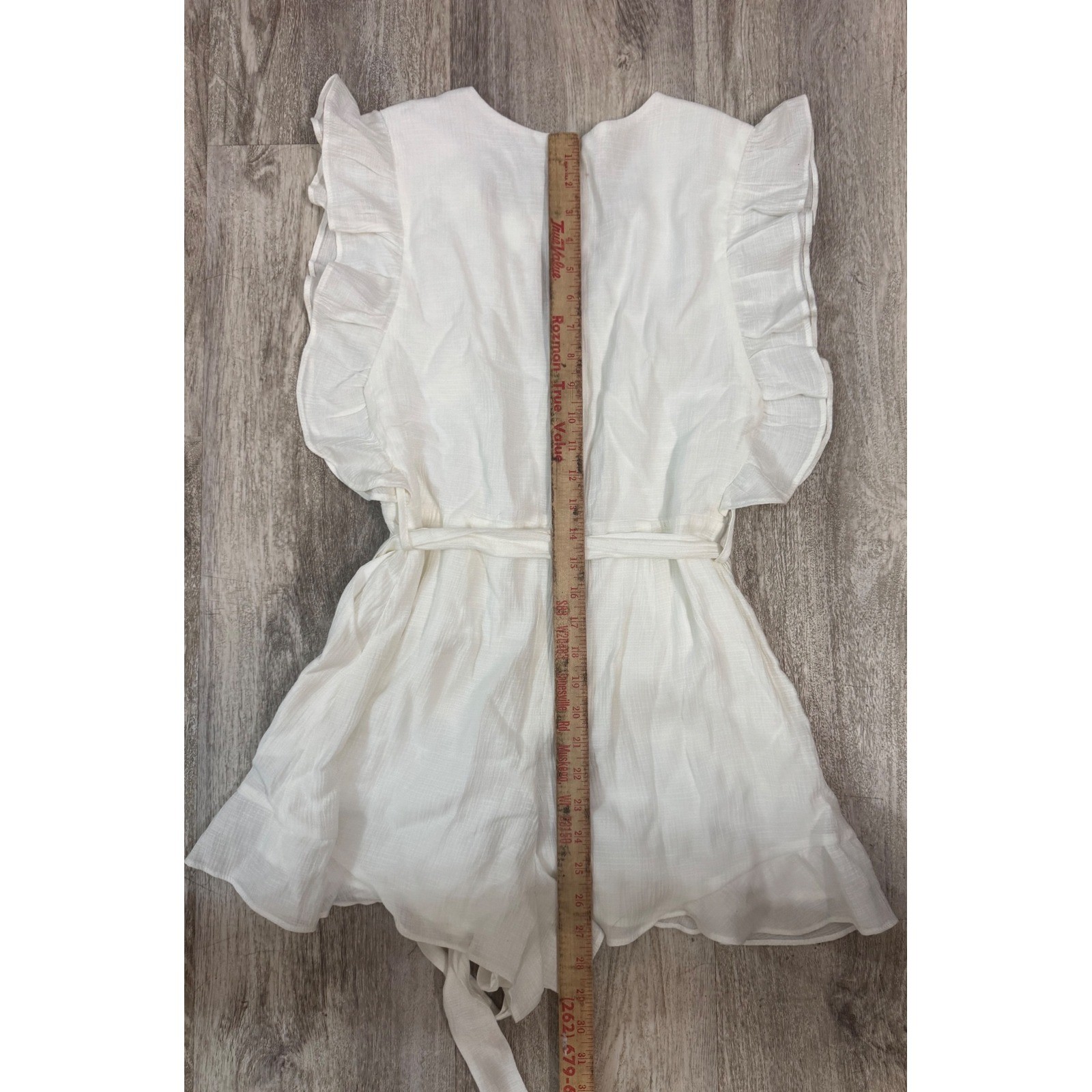 MIOU MUSE Ruffle Detail V Neck Romper Off White Medium Women thumbnail 6