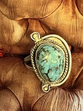 Antique Navajo Sterling Silver Turquoise Ring Size 8-9 6.1 grams Vintage