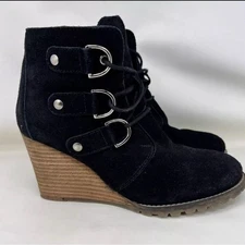 NWOT DIBA BLACK True Better Now 3” Wedged Suede Boots Black SZ 8.5