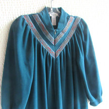 Vintage Vanity Fair Zip Up Robe Long Ric Rac Pockets Medium Teal Blue Womens S