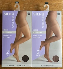 4 Pair XXXL Silk Impressions Pantyhose Ultra Fine SHEER Coffee Bean & Cocoa