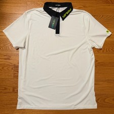 NWT! Mens LIV Golf Contrast Polo Bright White w/ Black Collar & Logo XL