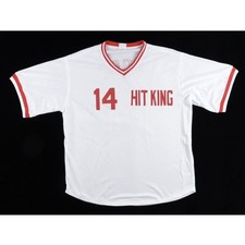 Pete Rose signed Custom jersey Cincinnati Reds Hit King inscription. PSA