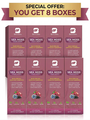 (8 Pack) Beworths Sea Moss Liquid Drops - Thyroid & Immune Support -2 Fl Oz Ea.