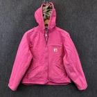 Carhartt Sandstone Sierra Womens Hooded Sherpa Lined Jacket Pink Canvas WJ141 L