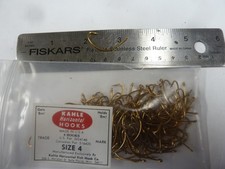 100 Size 4 Kahle Offset Hooks Straight Eye Gold - MADE IN USA