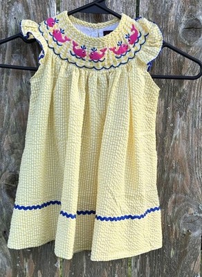 Lil Cactus Yellow Smock Dress Flutter Sleeve SIze 6-12 Months Whales Seersucker