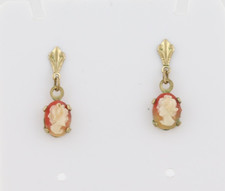 10k Yellow Gold Cameo Earrings Dangle Drop 3/...