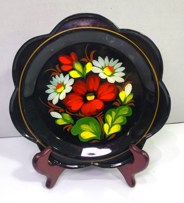 Vintage Russian Yeha Handpainted Small Tray Flower Petal Shape
