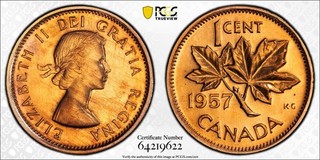 1957 Canada 1c PCGS PL64 Red
