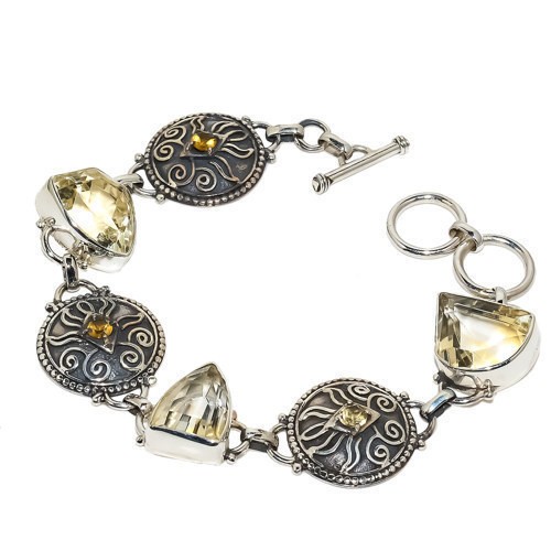Citrine Vintage Style Solid 925 Sterling Silver Bracelet 7-8" W2445 - Picture 2 of 5