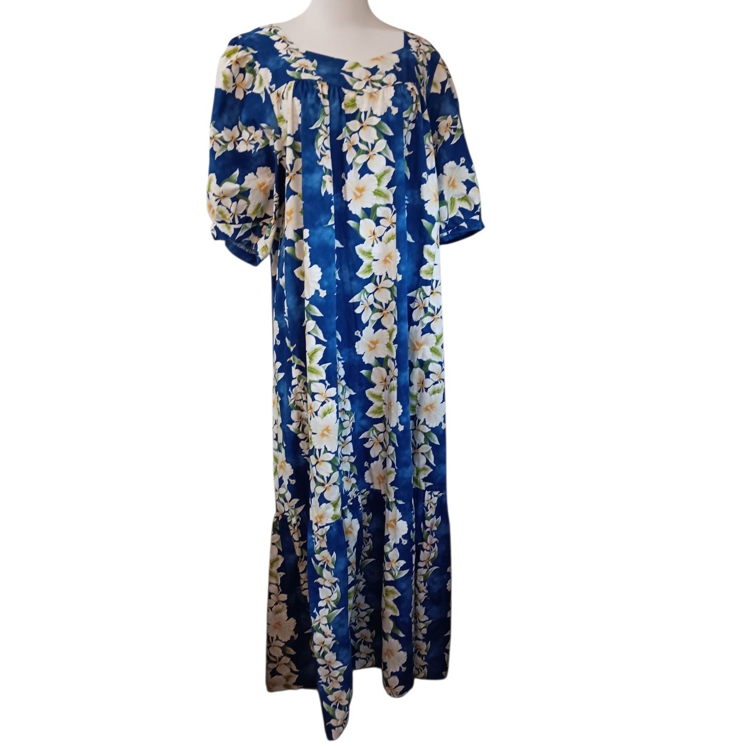 Vintage ROYAL CREATIONS Hawaiian Maxi Dress XL MuuMuu Kaftan Floral Hibiscus