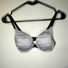 PINK 34B Push-Up Underwire Bra Heathered Gray/Black/Pink Hook Eye