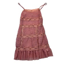 Intimately Free People Slip Dress Women XS Pink Smocked Mesh Lace Mini Boho