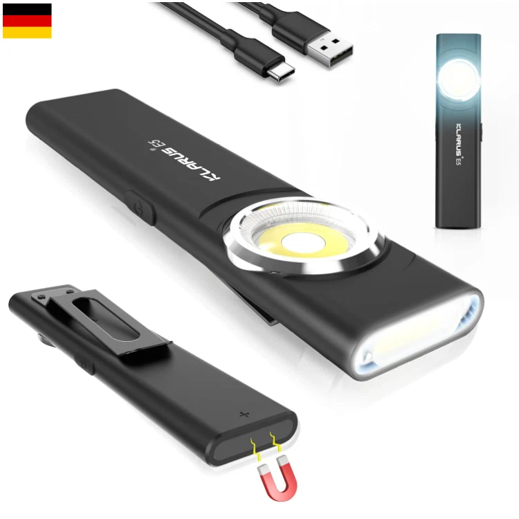 KLARUS Magnetische USB-C Taschenlampe | 600 Lumen | Clip-System