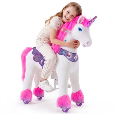 PonyCycle Einhorn Reitspielzeug 7 Jahre +, Rosa Plüsch mit Geräuschen - Y552