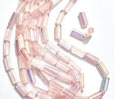 100 LIGHT PINK AB vintage CZECH GLASS BEADS tube ATLAS fp 10x4mm NOS strung