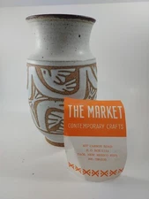 Vtg Mid Century Will DeMay William Stoneware Art Studio Pottery VASE Birds Taos