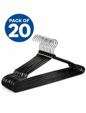 Black Metal Wire Hangers Non-Slip PVC Coated Clothes Hangers 20 PC