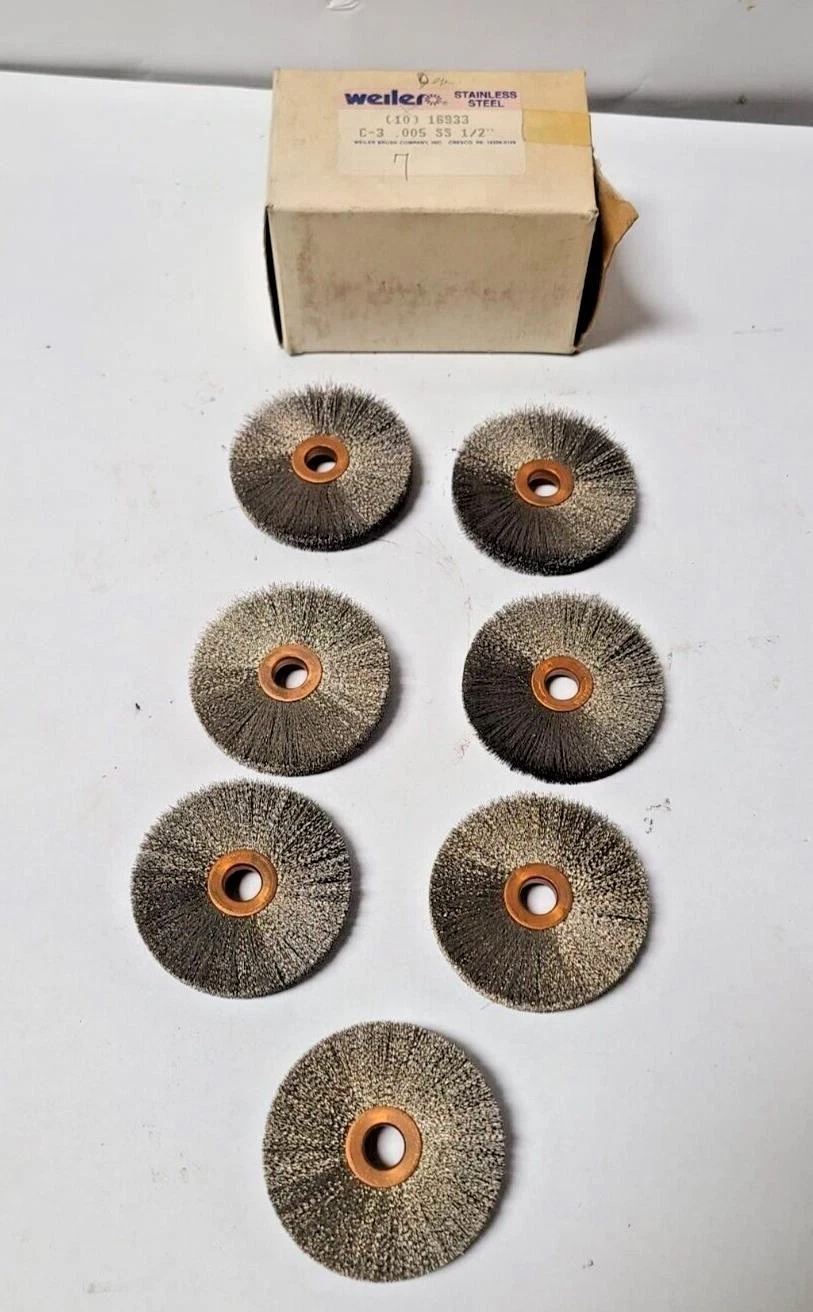 7 Pcs Weiler 16933 3" Wheel Brush CRIMPED STAINLESS STEEL FILL