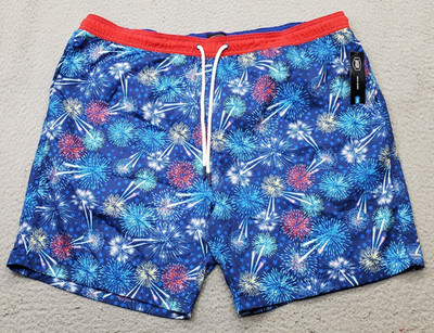 Berkley Jensen Swim Trunks Mens XXL Multi Fireworks Stars Mesh Lined Water Polo