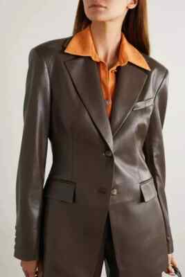 Women Brown Party Blazer Stylish Button Classic Real Genuine Lambskin Leather