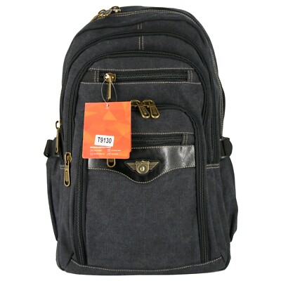AOKING   Rucksack Daypack Reise Wander Schule Tasche Canvas Stoff Schwarz