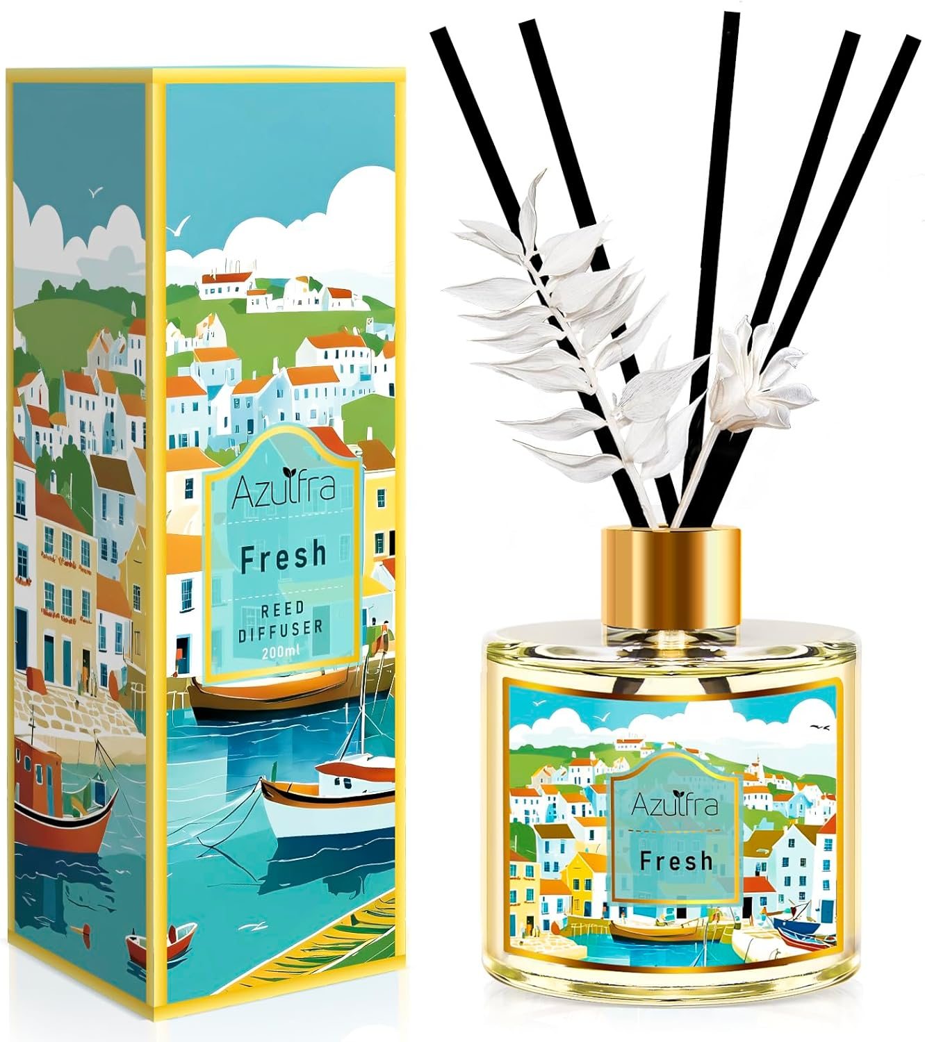 Reed Diffuser Set 6.7Oz 200Ml Fresh Scented Diffuser Fome with 6 Diffuser Sticks-image