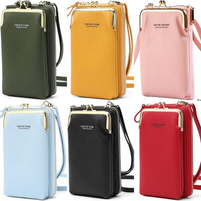 Women Daily Phone Bag Soft Leather Cellphone Pouch Zipper Shoulder Crossbody Bag