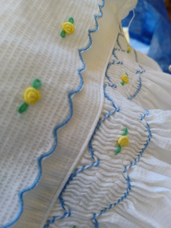Vintage Sun Dress OshKosh B'gosh Collection White & blue Yellow rose - Size 3t - Image 4 of 4