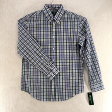 B by Brooks Brothers Shirt Boys 16 Green Plaid Long Sleeve Classic Fit Button