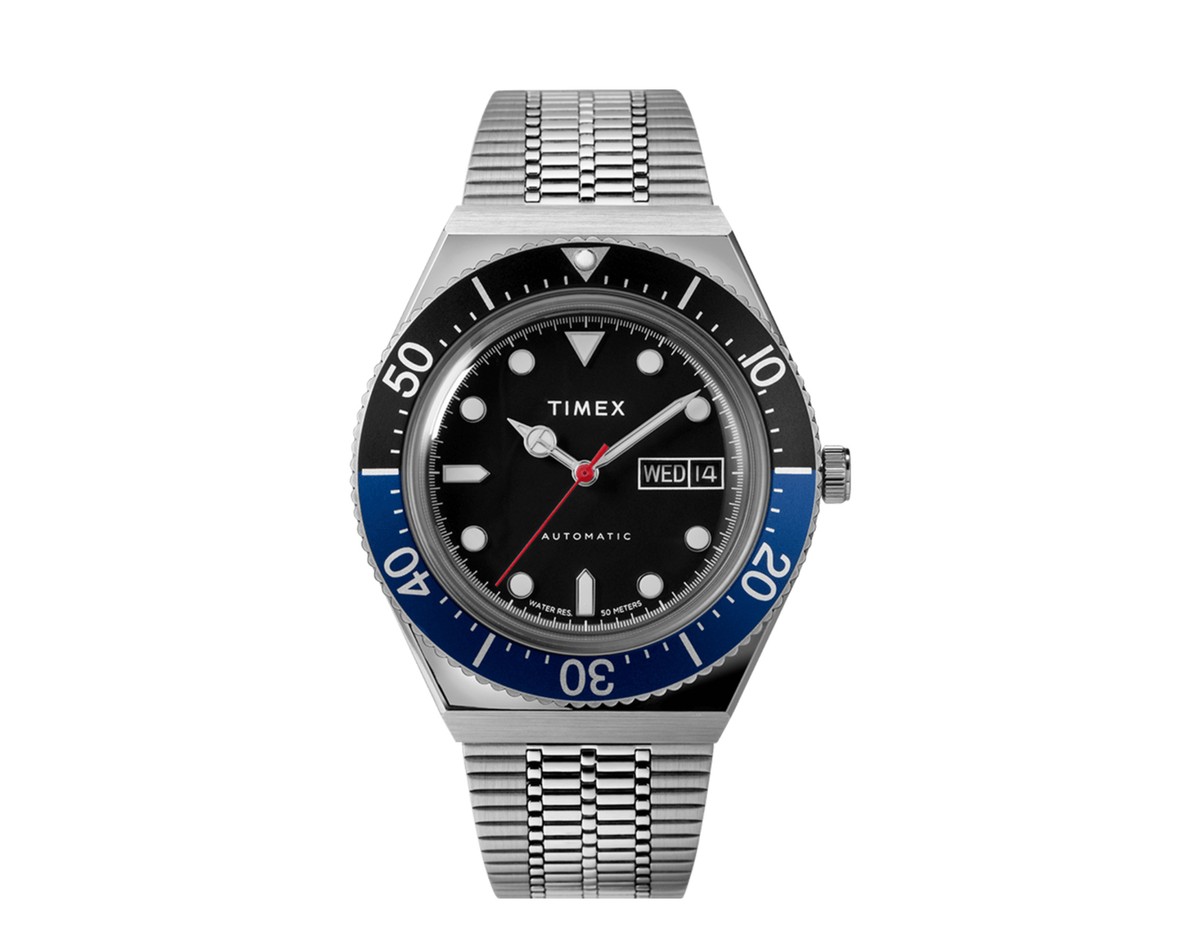 Timex Q M79 Automatic 40mm Stainless Steel Bracelet Blk/Blue Watch 