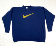 Felpa Nike vintage uomo XXL 2XL girocollo giallo swoosh anni 90 etichetta bianca retrò
