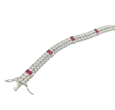 Weißgold Finish doppelreihig erstellt Diamant und Rubin Tennisarmband Geschenkbox