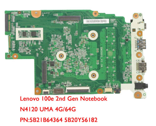 5B21B64364 Motherboard For Lenovo 100e 2nd Gen Notebook 81M8 N4120 UMA 4G/64G - Picture 2 of 2