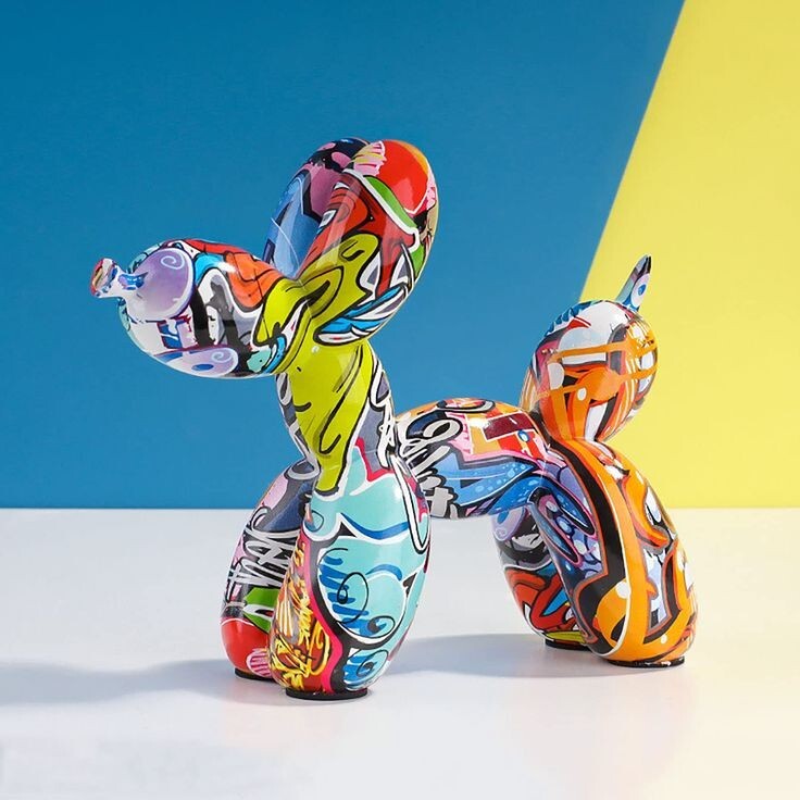 Graffiti Balloon Dog Sculpture Colorful Art Animals Statue Home